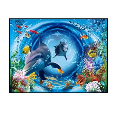 Алмазная мозаика Seichi Дельфины с рыбками 30х40 см