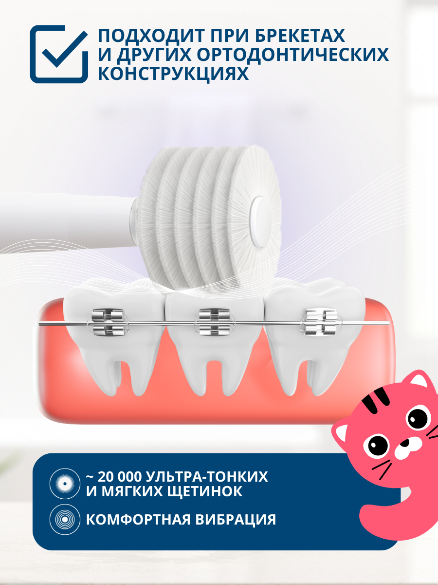 Зубная щетка электрическая Mega Ten kids sonic Котенок с дополнительной насадкой - фото 10