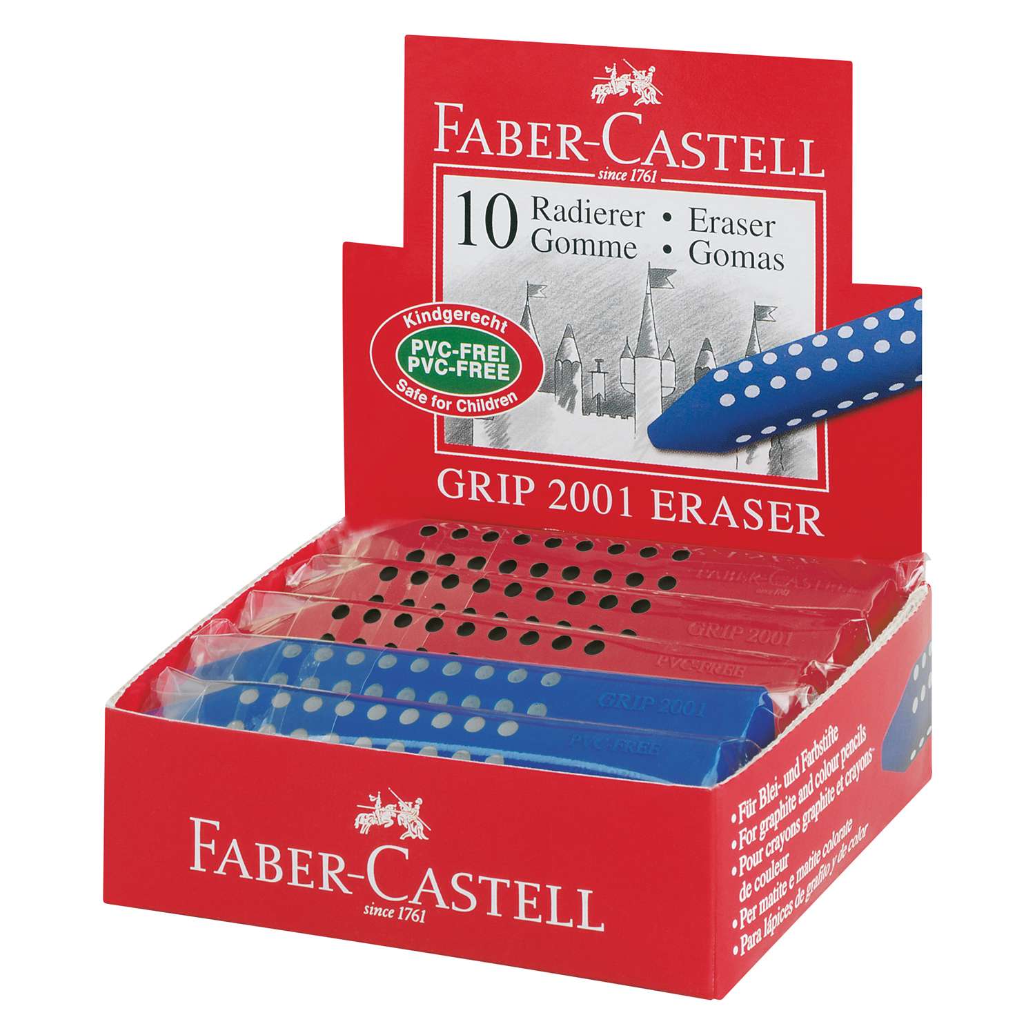 Ластик Faber Castell Grip 2001 3гранный Красный-Синий в ассортименте 187101 - фото 2