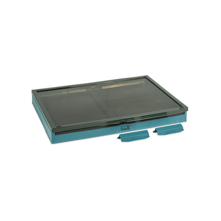 Ящик для хранения вещей Solmax прозрачный Контейнерс крышкой на колесах 68х47х38 голубой
