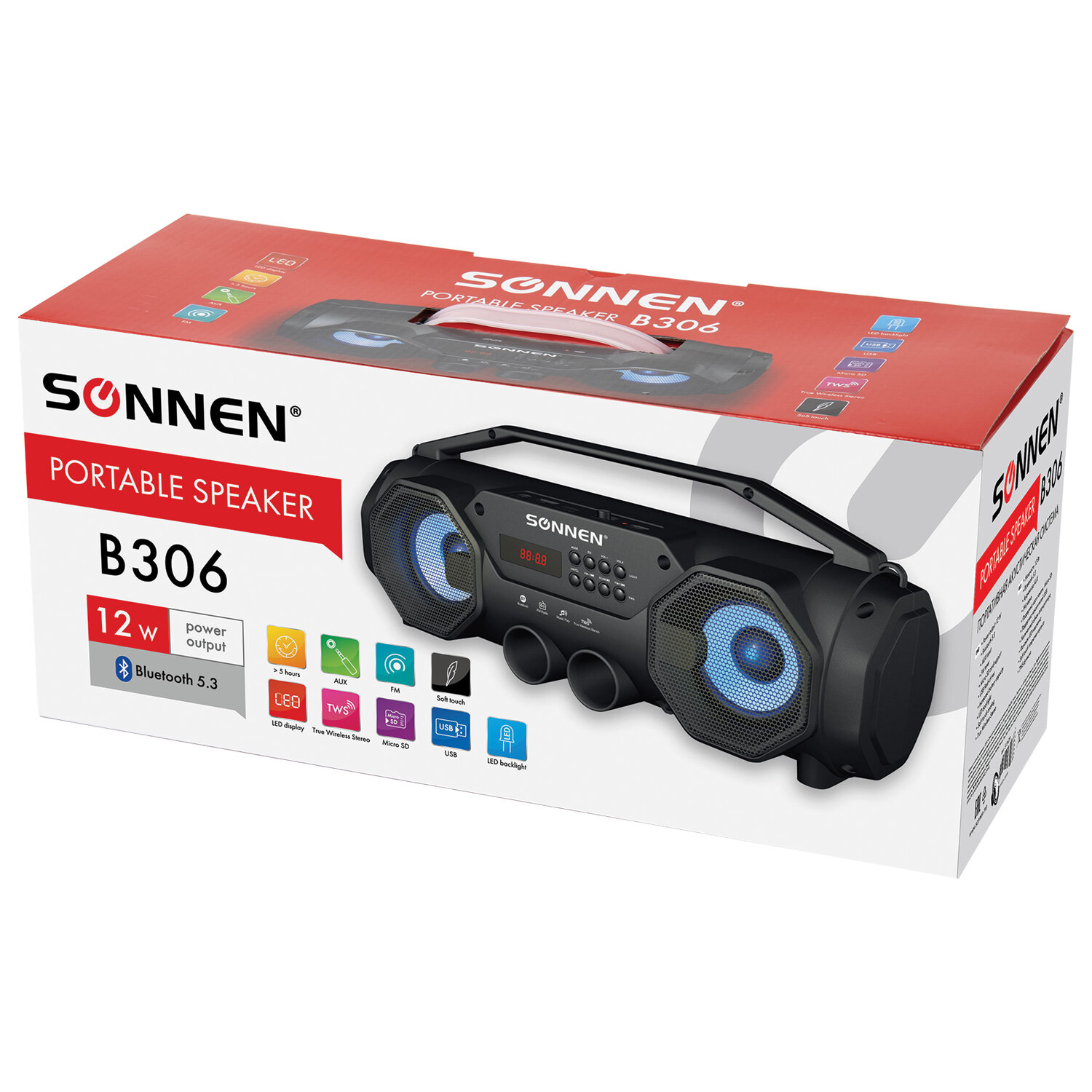 Колонка портативная Sonnen беспроводная / bluetooth / радиоприемник B306.2*6 Вт microSD Mp3-плеер - фото 15