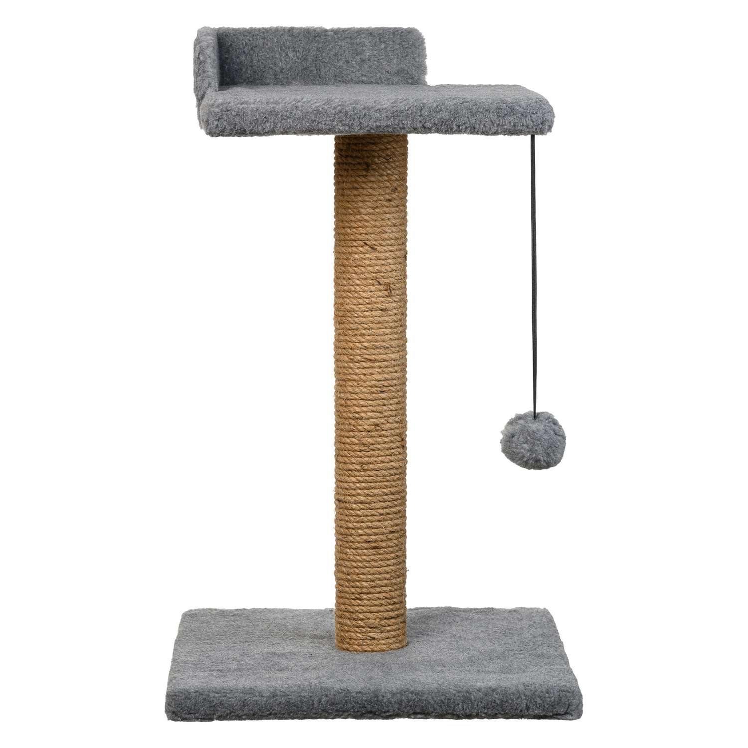 Когтеточка PETMIL столбик с полкой-лежанкой и игрушкой 60х35х35 см серая - фото 1