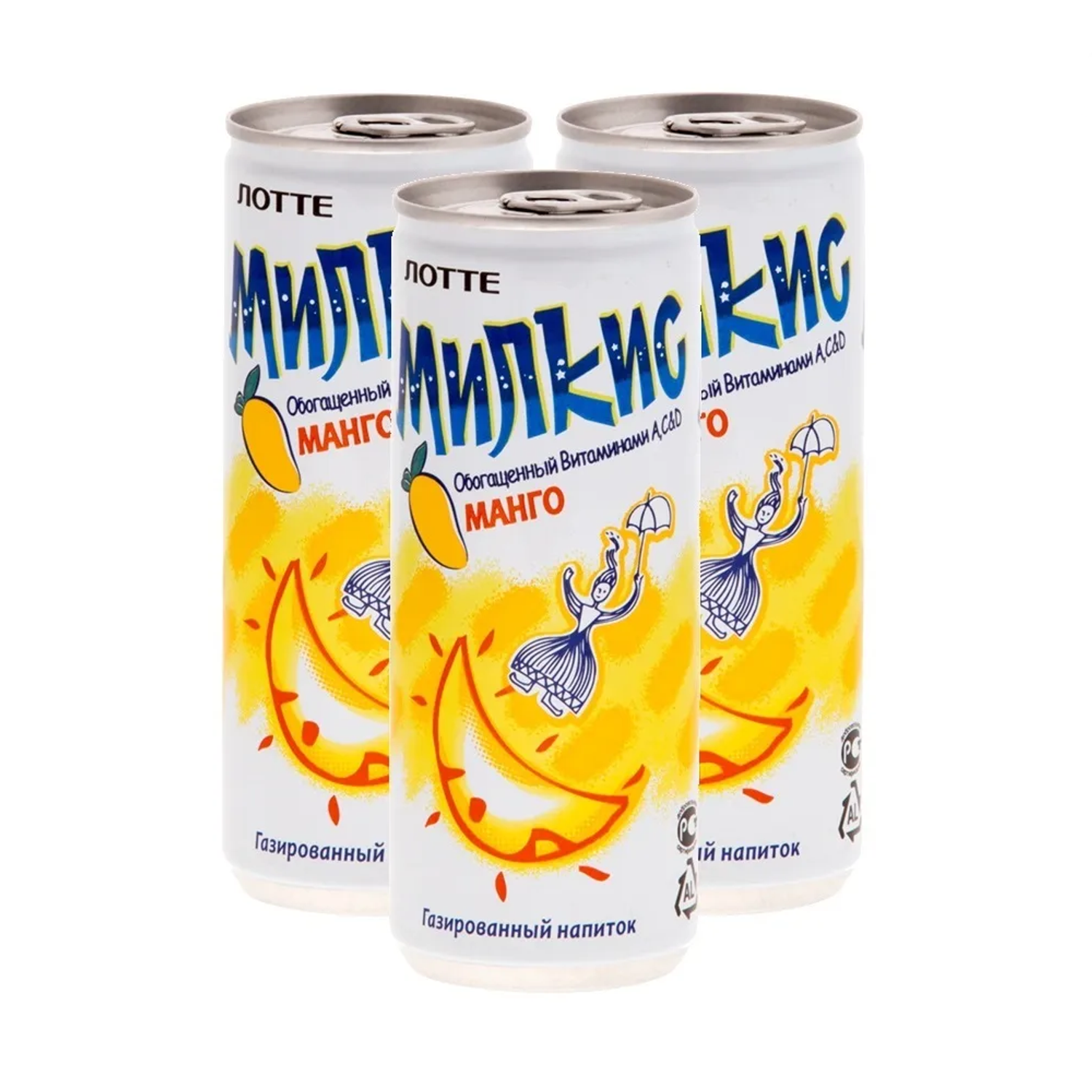 Газированный напиток Lotte Milkis Манго 3 шт по 250 мл - фото 1