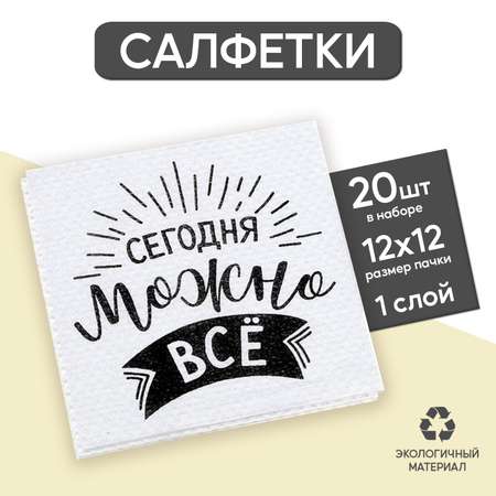 Салфетки Страна карнавалия бумажные «Сегодня можно всё» однослойные 24х24 см набор 20 шт.