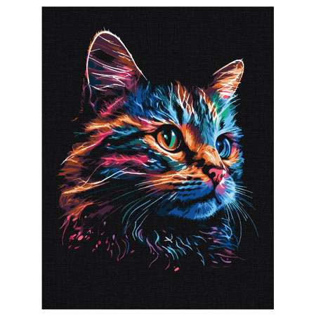 Картина по номерам ТРИ СОВЫ на черном холсте Неоновый кот