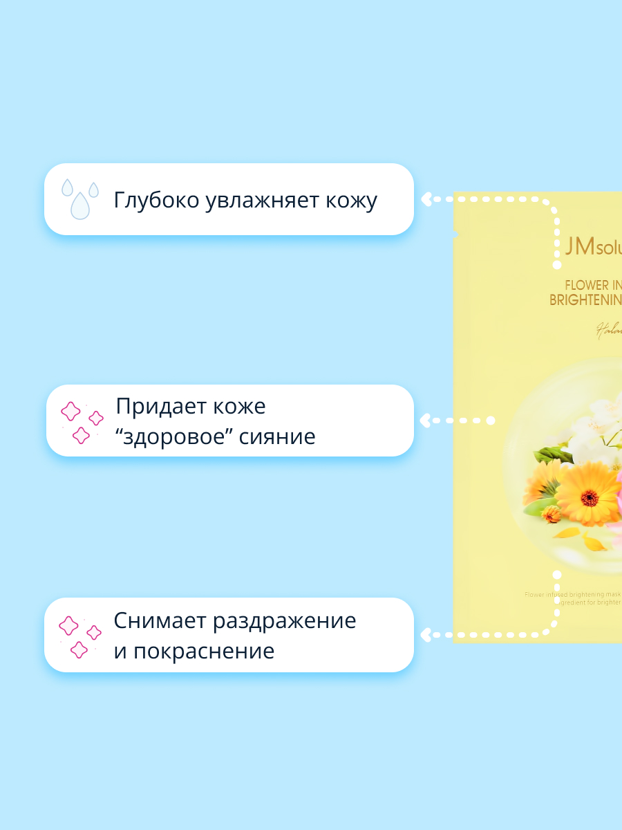 Маска тканевая JMsolution с экстрактами календулы жасмина розы и пантенолом для сияния кожи 30 мл - фото 3