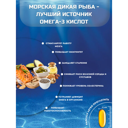 Омега-3 форте в капсулах BIOTTE премиальный рыбий жир для взрослых и подростков 180 капсул