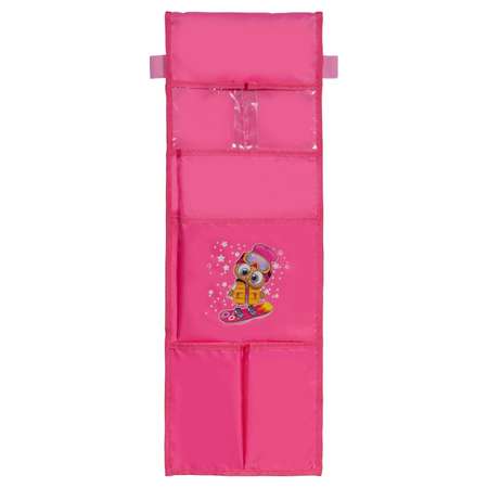 Органайзер LovelyTex в шкафчик для детского сада 6 карманов розовый с рисунком Сова в жилетке
