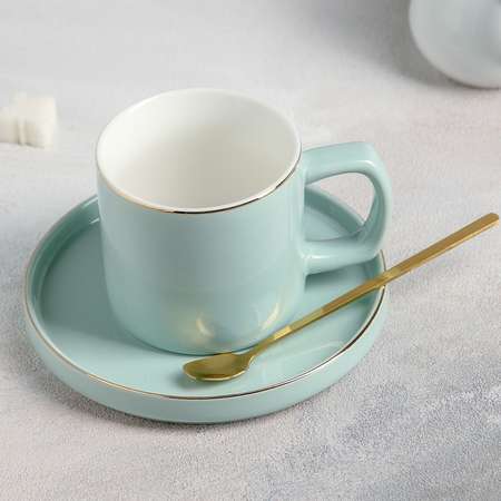 Чайная пара Sima-Land Грация чашка 220 мл блюдце ложка цвет серо-голубой