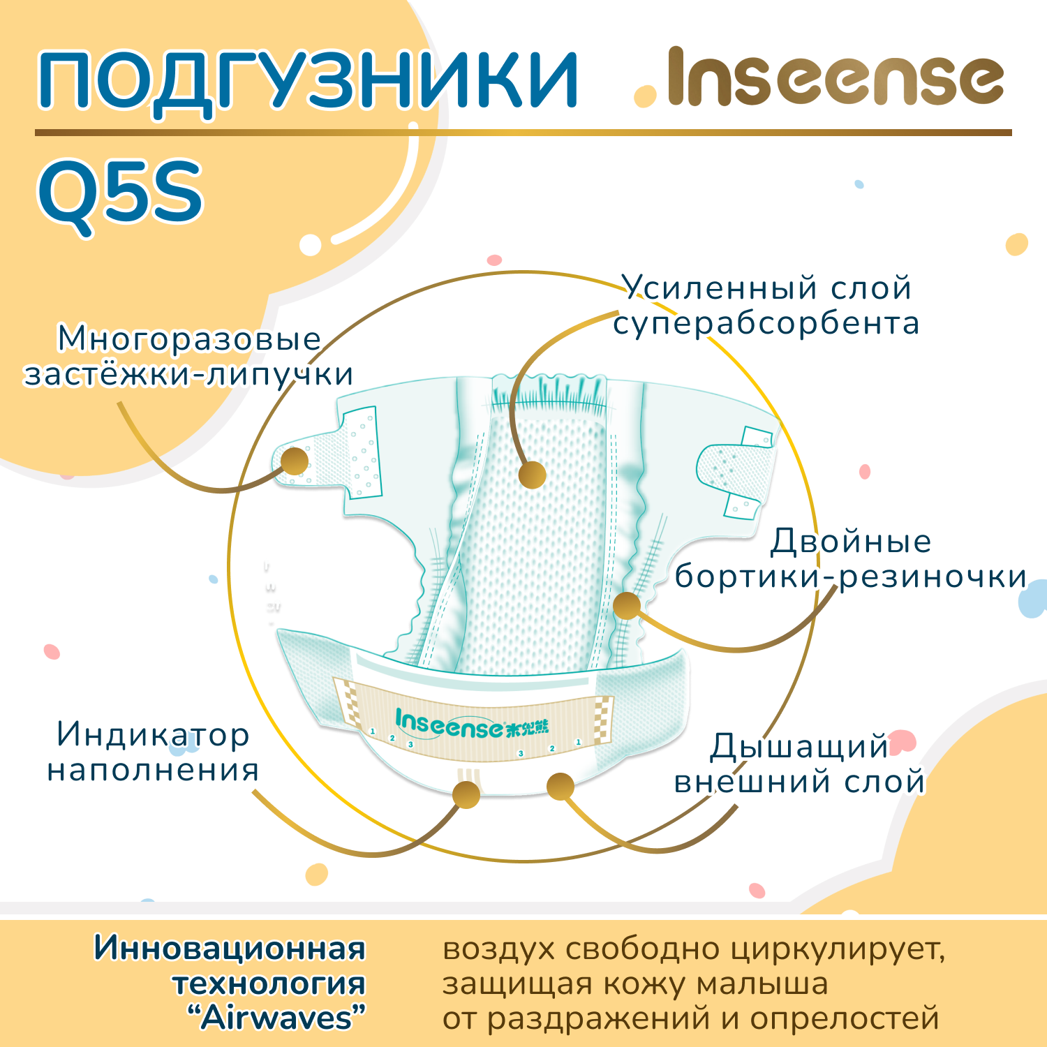 Подгузники INSEENSE на липучках размер NB 0-5 кг 28шт - фото 3