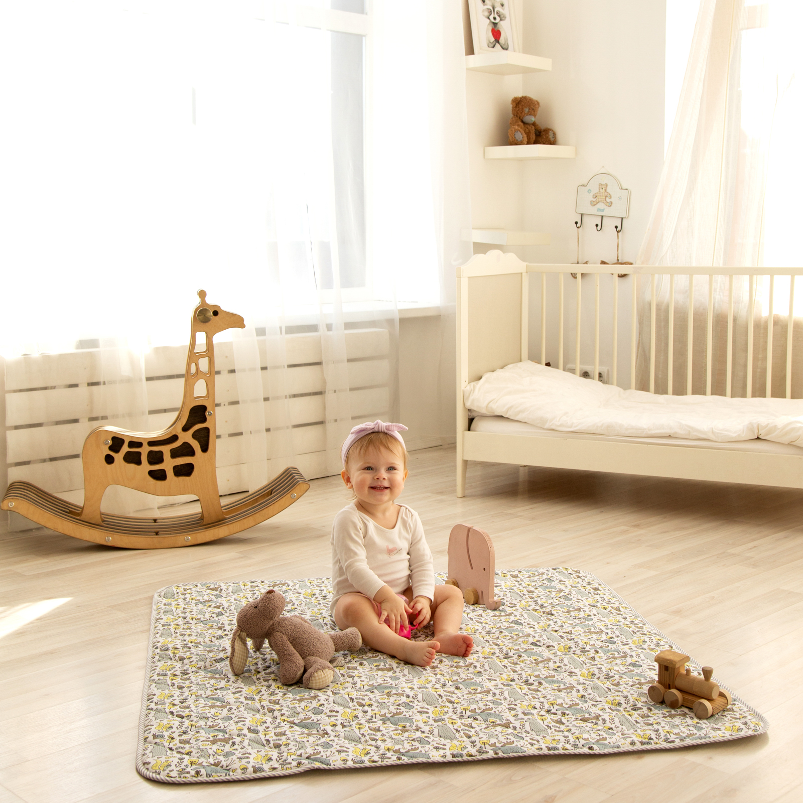 Коврик детский стёганный AmaroBaby Soft Mat 115х115 см Жирафики бирюзовый - фото 9