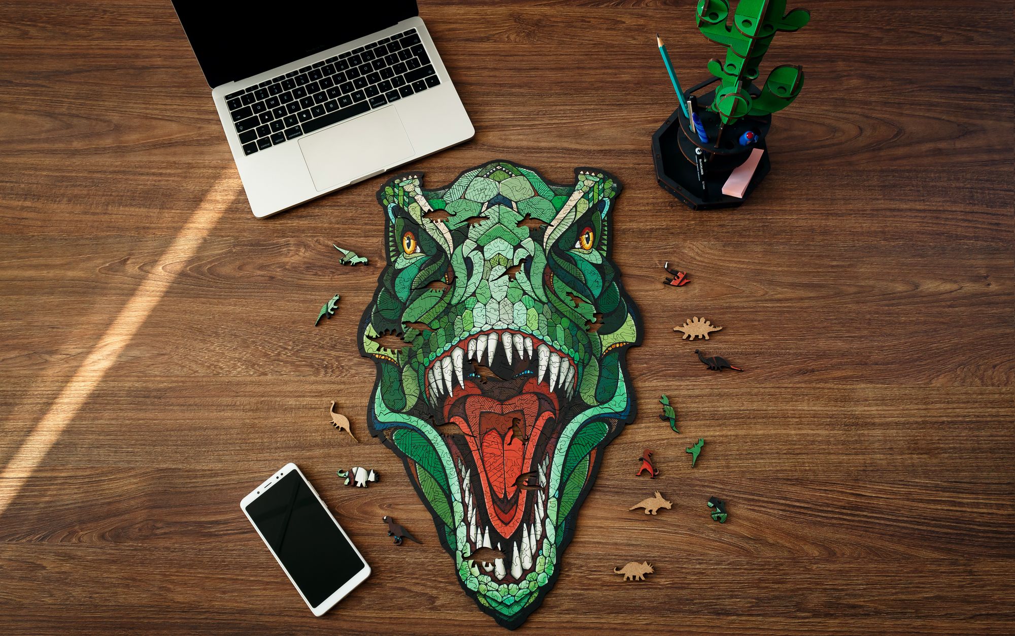 Деревянный фигурный пазл Eco Wood Art Динозавр T-REX L 57x35 см - фото 5