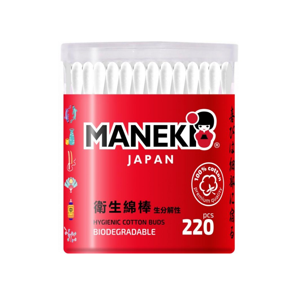 Палочки ватные Maneki Red с белым бумажным стиком 220 шт - фото 1