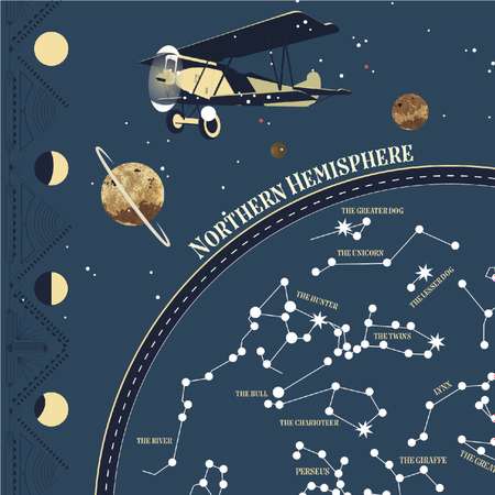 Постер из наклеек Poppik Карта неба с созвездиями/светится в темноте