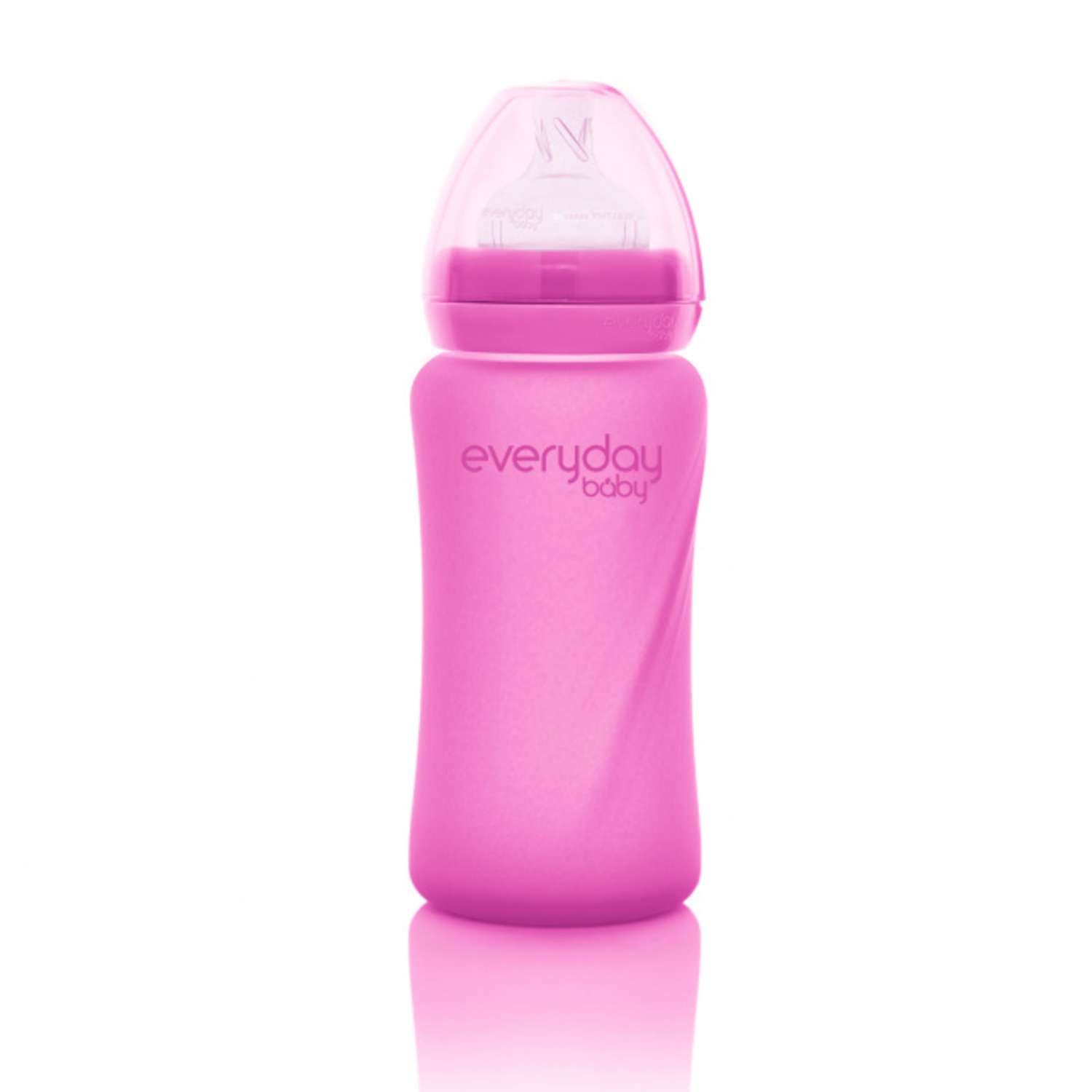 Бутылочка Everyday Baby Healthy стеклянная с индикатором температуры 240 мл розовый - фото 1