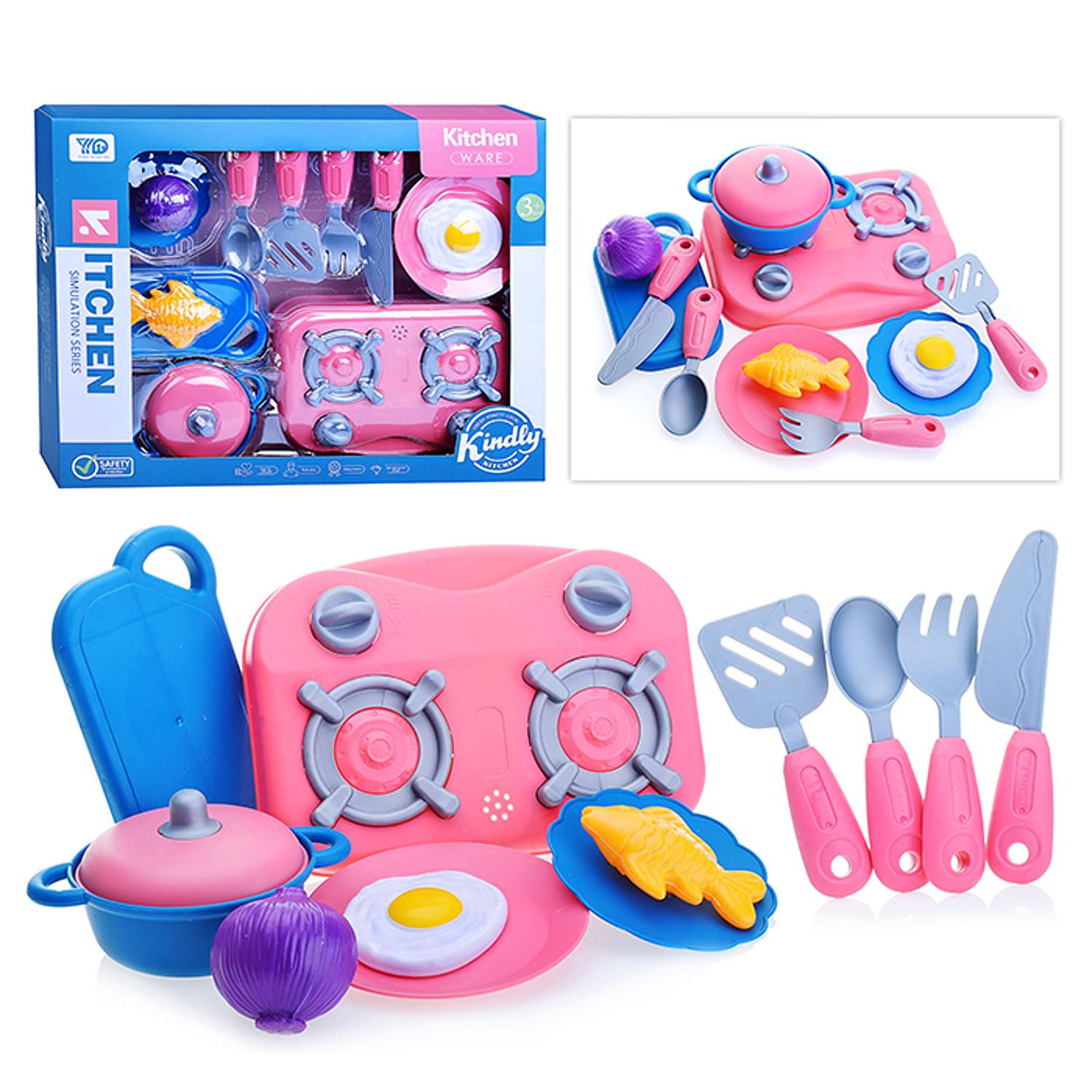 Набор игрушечной посуды Ural Toys Кухня с плитой и продуктами - фото 1