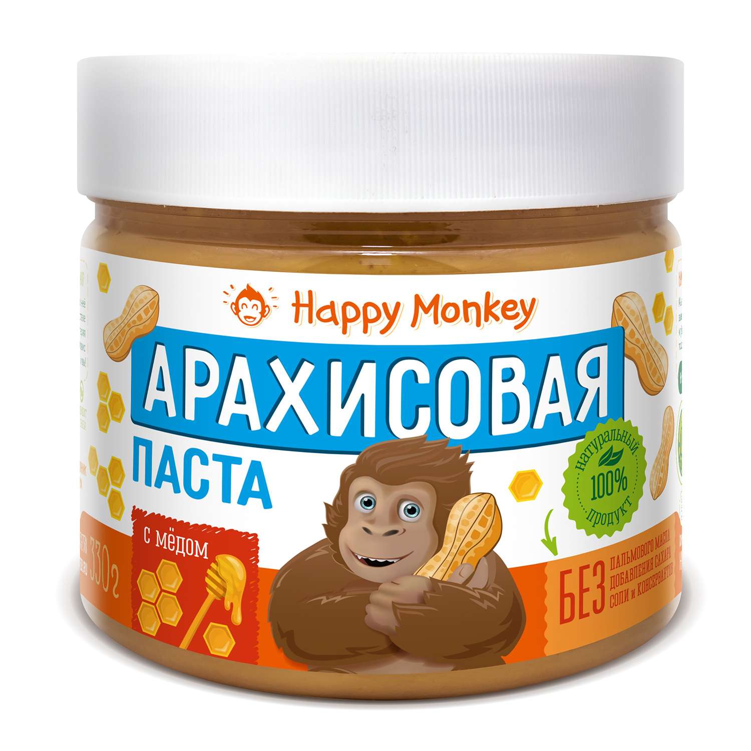 Паста Happy Monkey арахисовая мёд 330г - фото 1