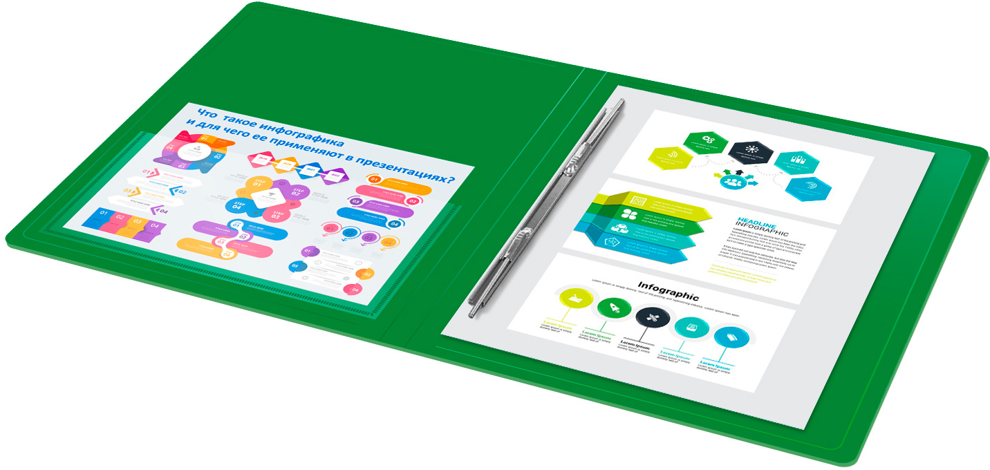 Папка с зажимом Бюрократ A4 пластик 0.7мм карман внутренний и торцевой с бумажной вставкой зеленый - фото 5