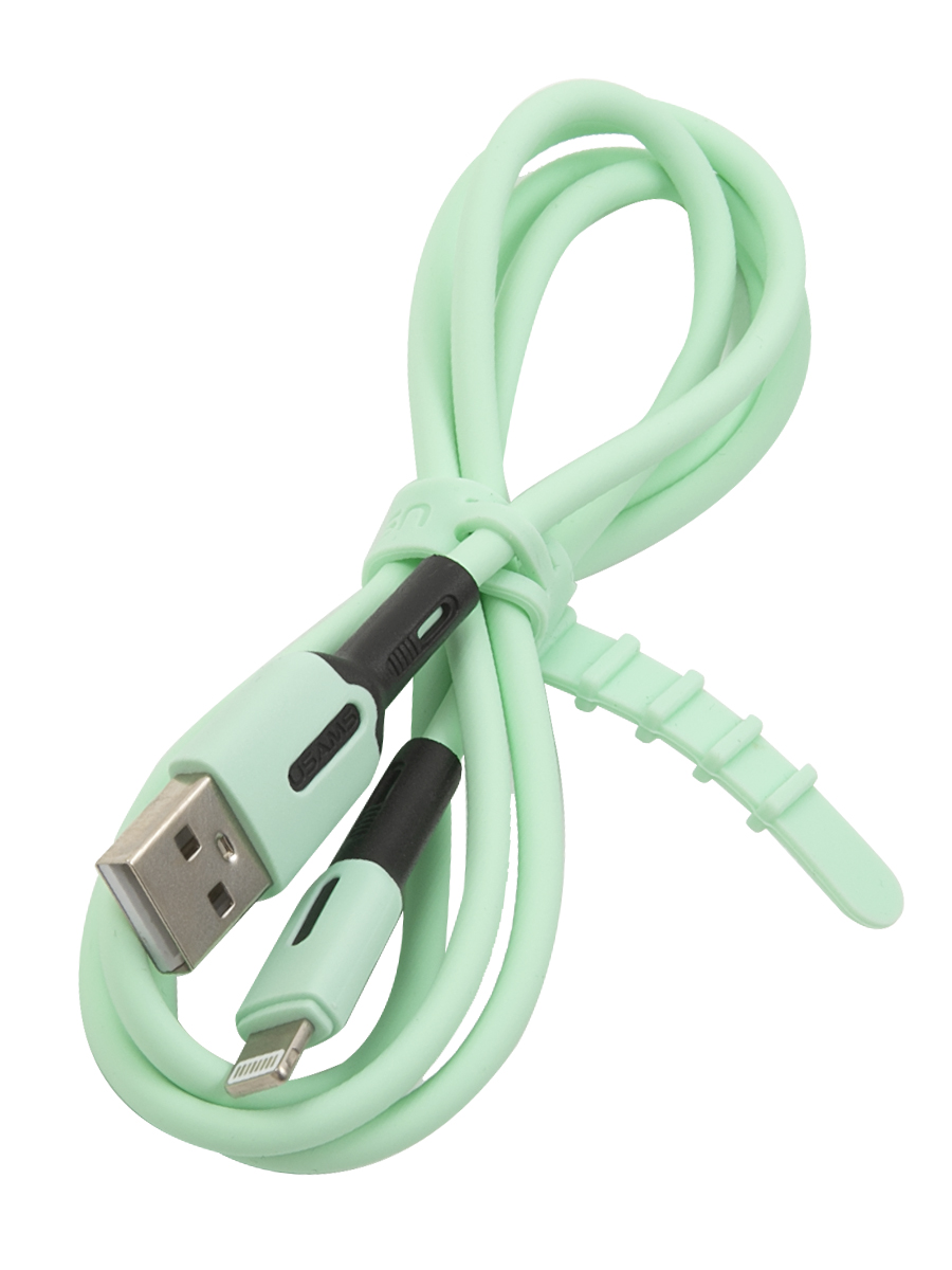 Дата-кабель USAMS SJ431 USB - Lightning с индикатором (1 м) силиконовый мятный - фото 2