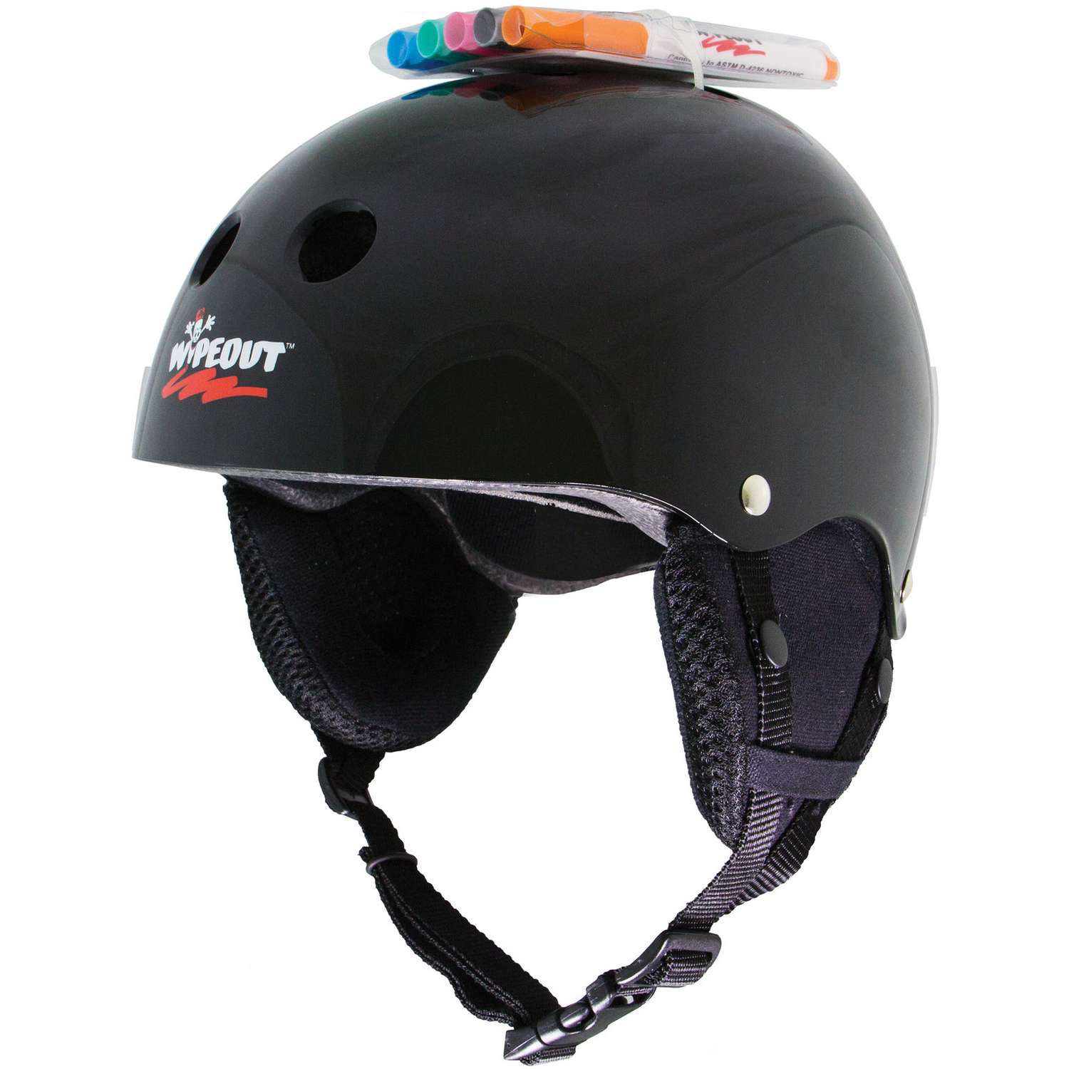 Шлем защитный WIPEOUT зимний с фломастерами Black. Размер М 5+ - Черный - фото 1