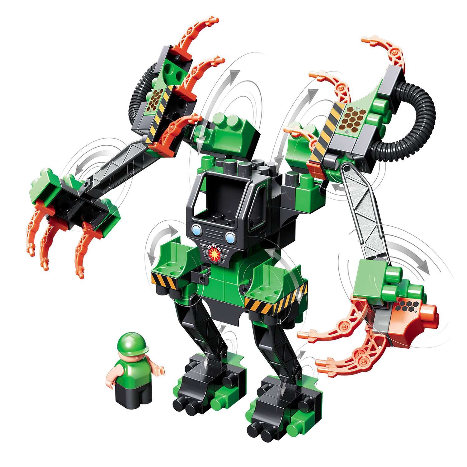 Конструктор BAUER с большим роботом и пилотом в коробке Technobot Черный Оранжевый+Зеленый - фото 2