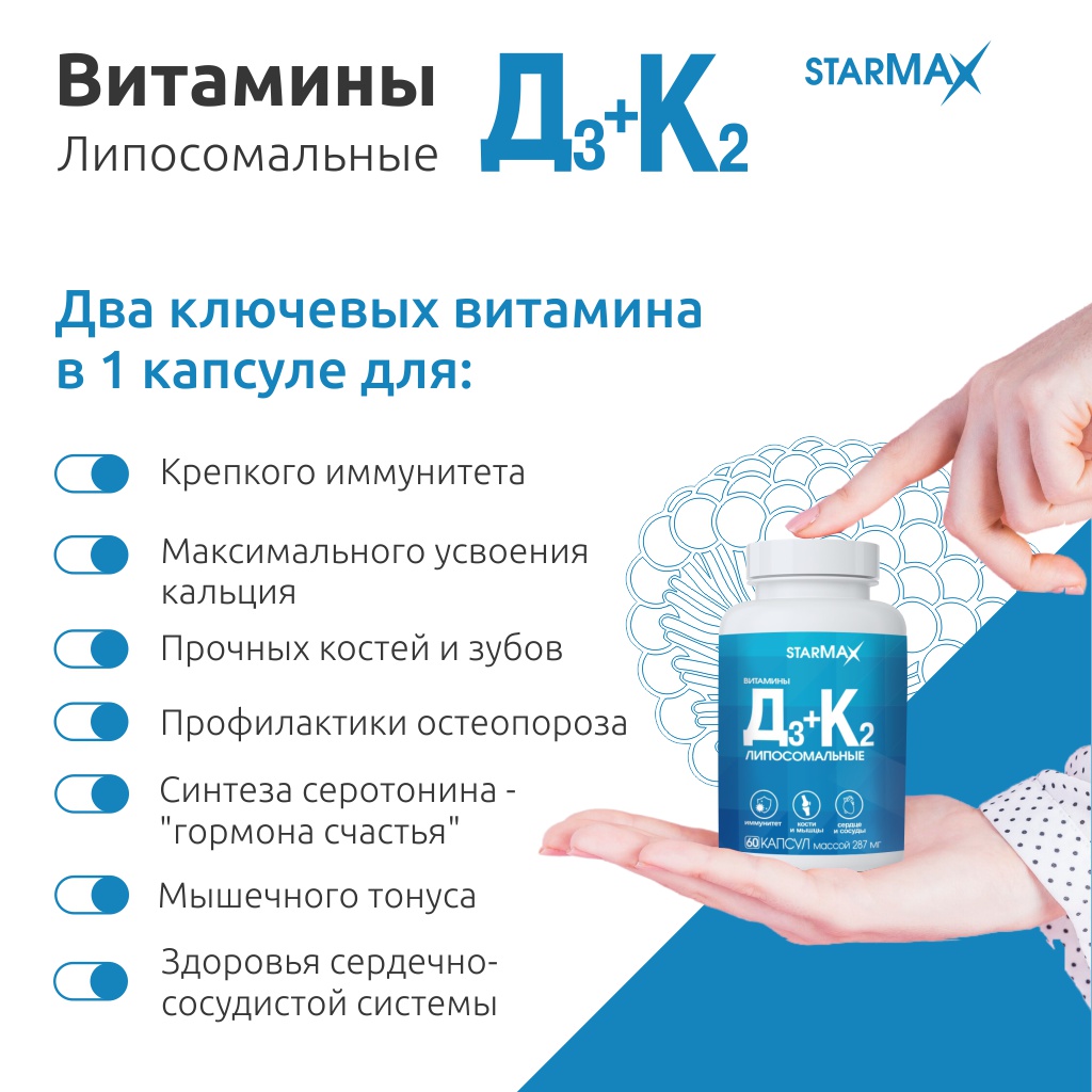 БАД VECTOR-MEDICA Витамины Д3+К2 липосомальные 287 мг №60 капс. - фото 4
