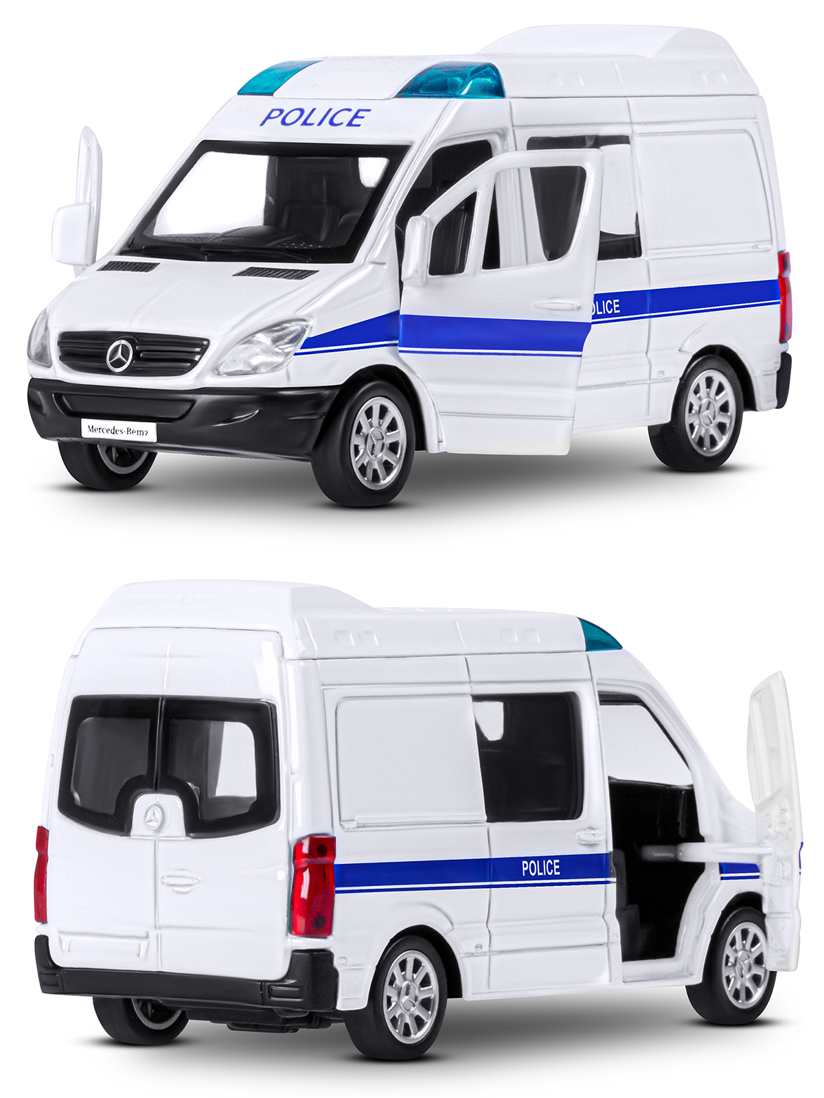 Полицейская машина АВТОпанорама Mercedes Benz Sprinter 1:53 Полиция белый JB1251634 - фото 9