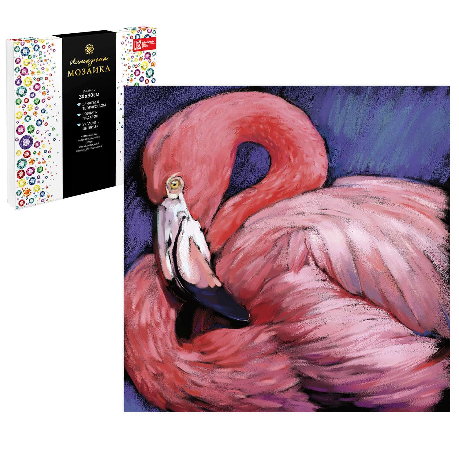 Алмазная мозаика ФЕНИКС+ Розовый Фламинго 30х30см на подрамнике - фото 1