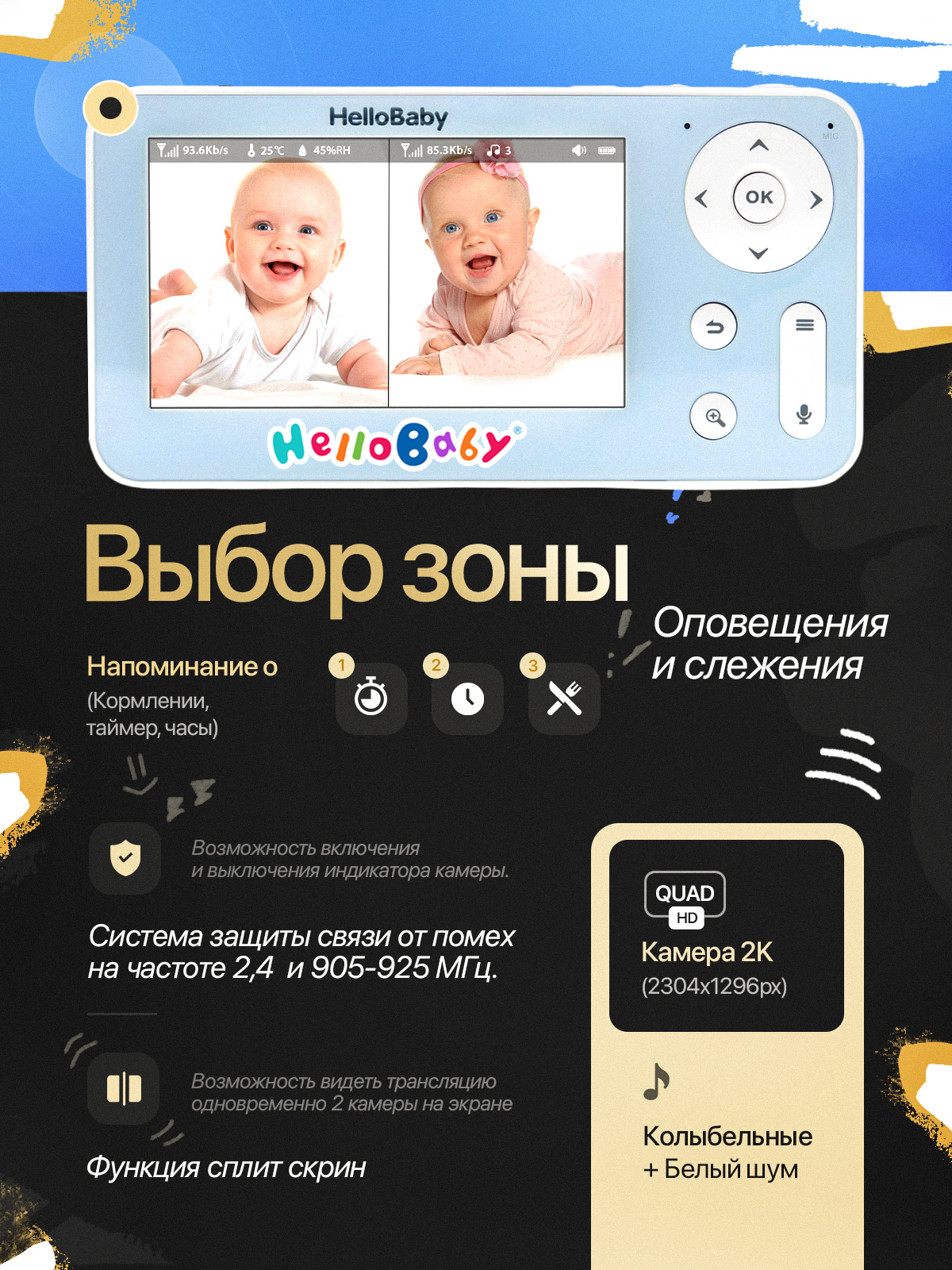 Видеоняня Hellobaby Видеоняня беспроводная с подключением к монитору и телефону - фото 4