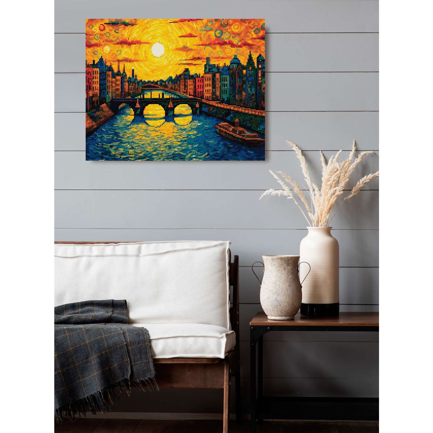 Алмазная мозаика Art on Canvas холст на подрамнике 40х50 см Мост на закате - фото 3