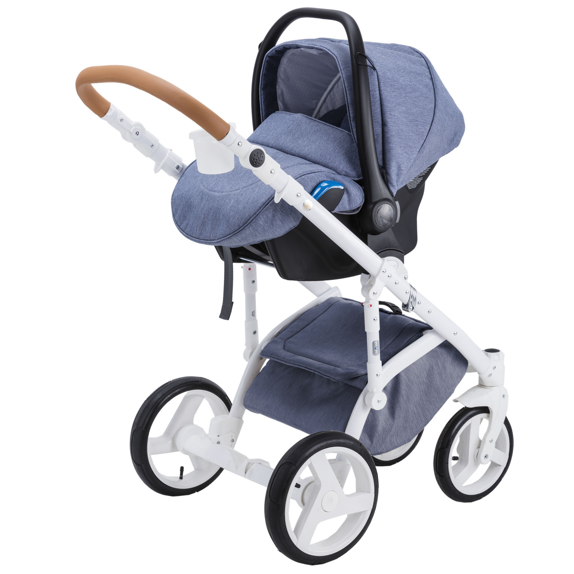 Коляска 3в1 BeBe-mobile Ravenna Standart V14 Джинс+Темно-синяя кожа+Карамельная кожаная отделка - фото 3