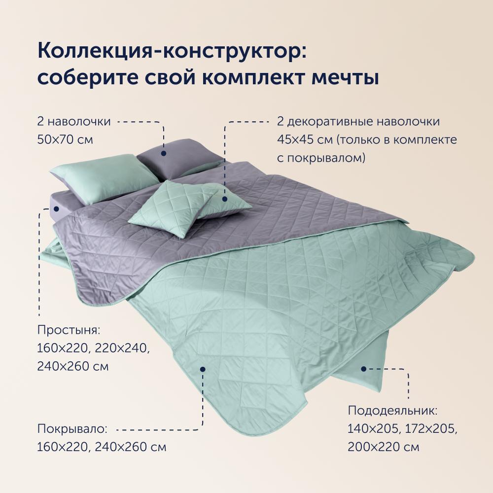 Комплект покрывало+2 наволочки buyson BuyColor Лаванда/Мята 240x260/45x45см - фото 11