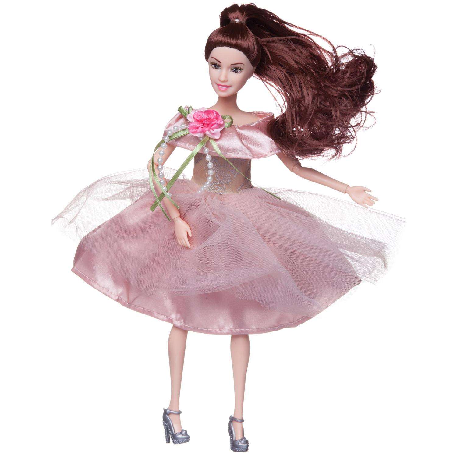 Кукла Junfa Atinil Цветочная гармония шатенка в бледнорозовом платье в наборе с букетом 28см WJ-22278/шатенка - фото 1