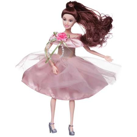 Кукла Junfa Atinil Цветочная гармония шатенка в бледнорозовом платье в наборе с букетом 28см
