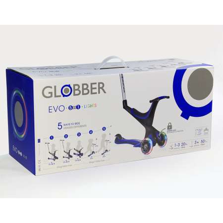 Самокат Globber Evo 5 в 1 Lights Синий 457-100