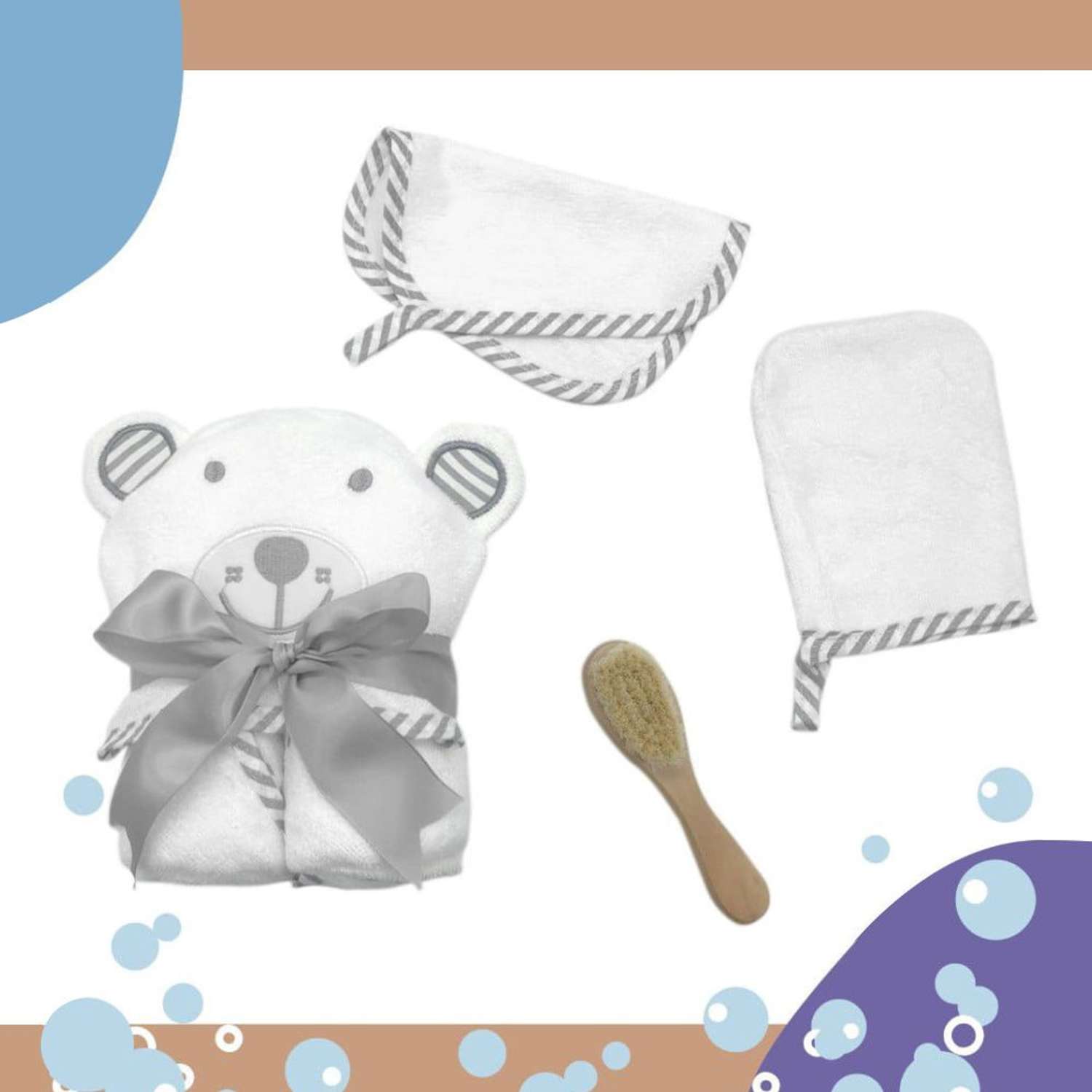 Набор для купания Comfort Expert Полотенце уголок с капюшоном детское для малыша махровое 4 предмета - фото 2