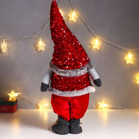 Кукла интерьерная Зимнее волшебство «Дед Мороз в красном колпаке и жилетке с пайетками» 55х16х22 см