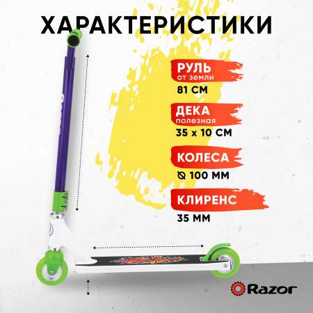 Самокат трюковой детский RAZOR Beast V3 бело-фиолетовый - для трюков и прыжков экстремальный для начинающих