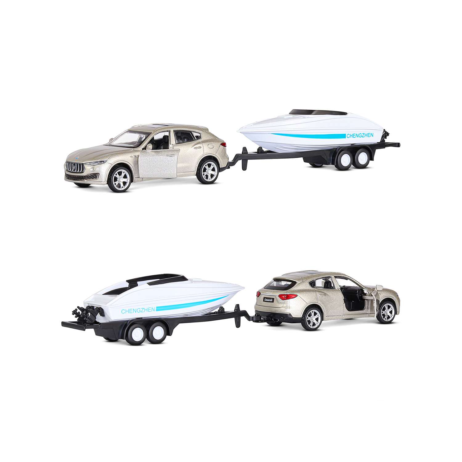 Машинка металлическая АВТОпанорама игрушка детская Maserati Levante c прицепом и лодкой 1:43 золотой JB1251173 - фото 7