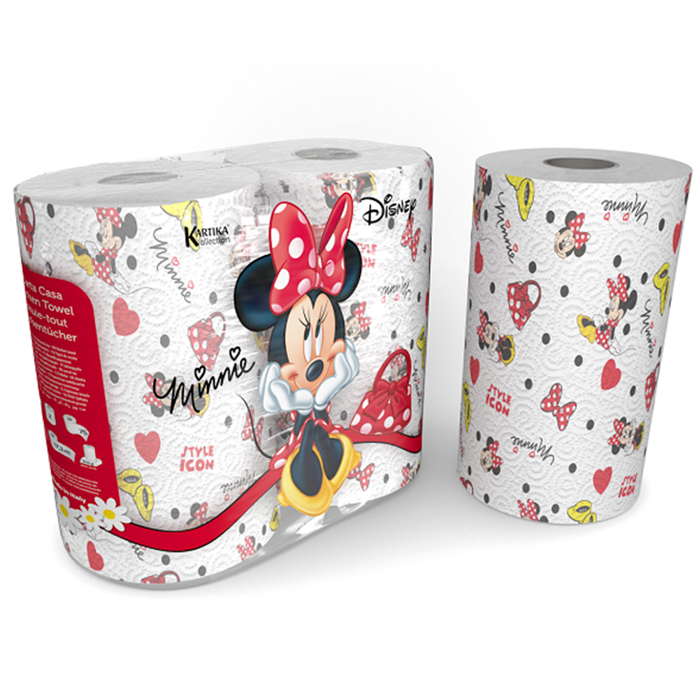 Полотенца бумажные World cart с рисунком Minnie из серии Disney 3 слоя. 2 рулона по 75 листов - фото 1