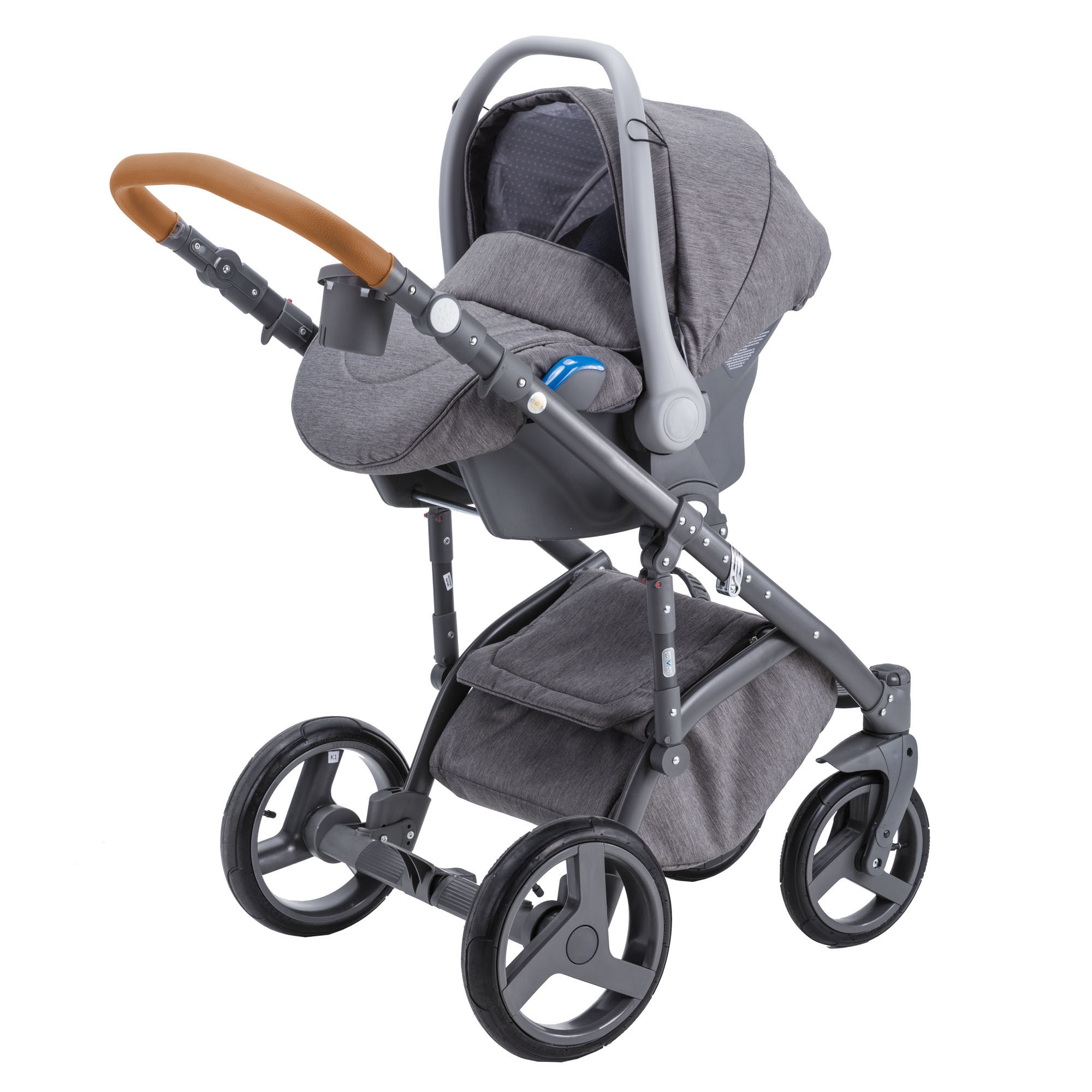 Коляска 3в1 BeBe-mobile Ravenna Sport V108 Темно-серый+Белая кожа+Карамельная кожаная отделка - фото 3