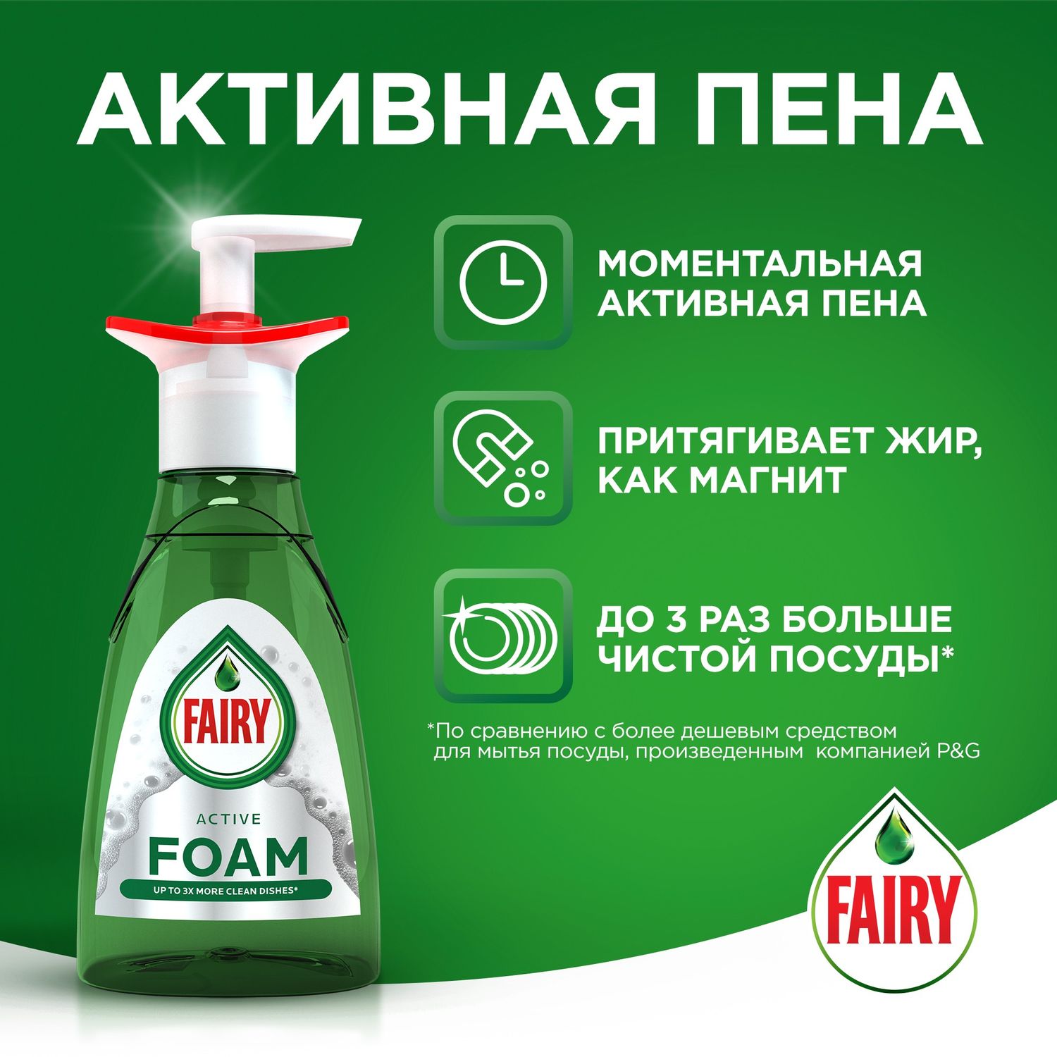 Средство для мытья посуды Fairy Foam активная пена 350мл купить по цене 599  ₽ в интернет-магазине Детский мир