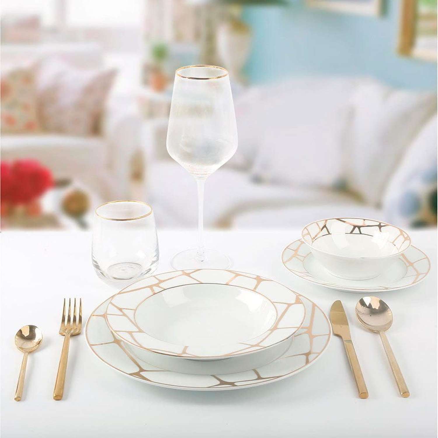 Набор столовой посуды Arya Home Collection для кухни Arya Orlena Elegant 24 предмета на 6 персон фарфор - фото 1