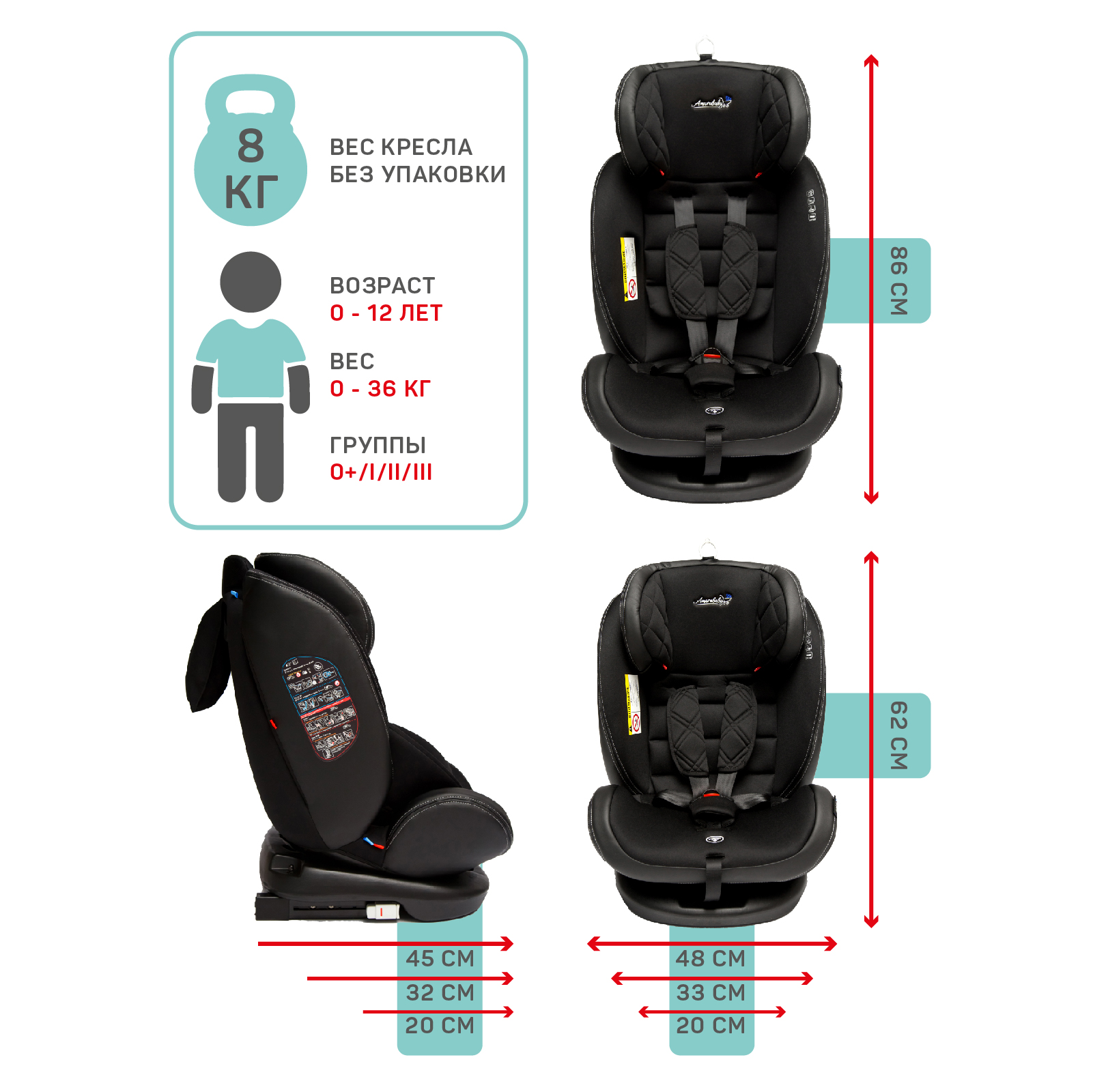 Автокресло Amarobaby ST-3 0+/1/2/3 Isofix Серый - фото 30