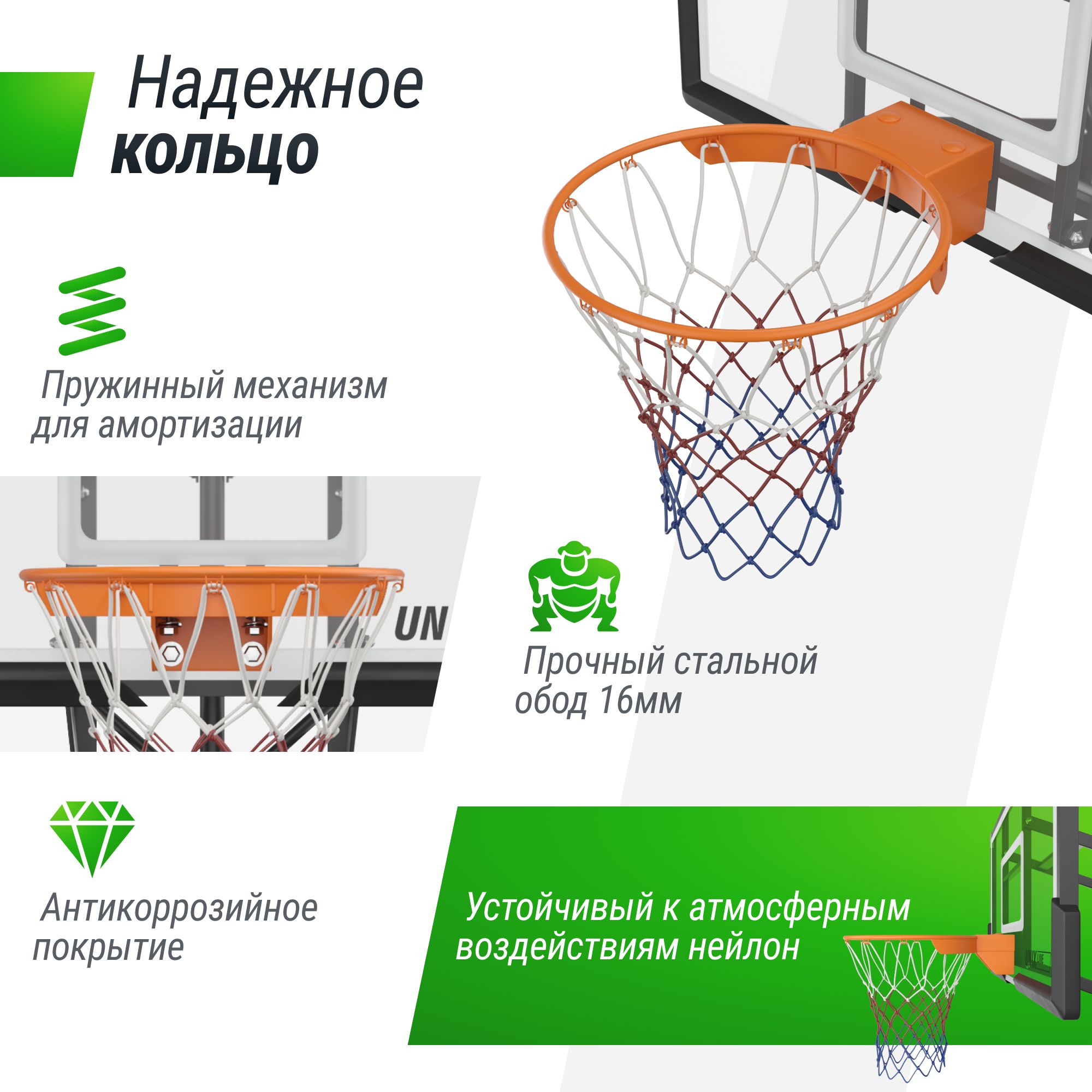 Баскетбольный щит UNIX line из поликарбоната в стальной раме B-Backboard-PC размер щита диаметр кольца R45 - фото 2