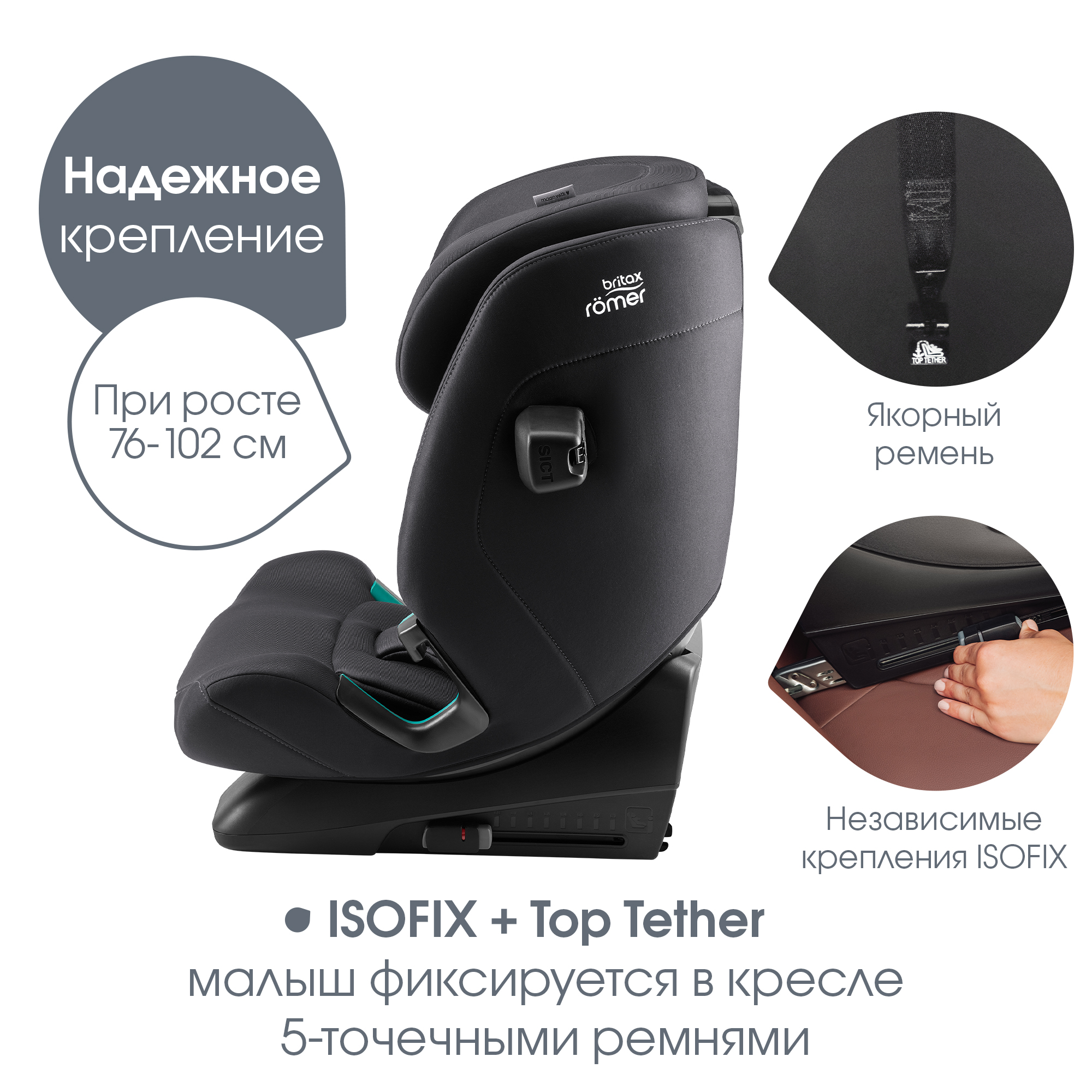 Детское автокресло Britax Roemer Advansafix Pro Classic Deep Grey с 15 месяцев до 12 лет рост 76 - 150 см - фото 7