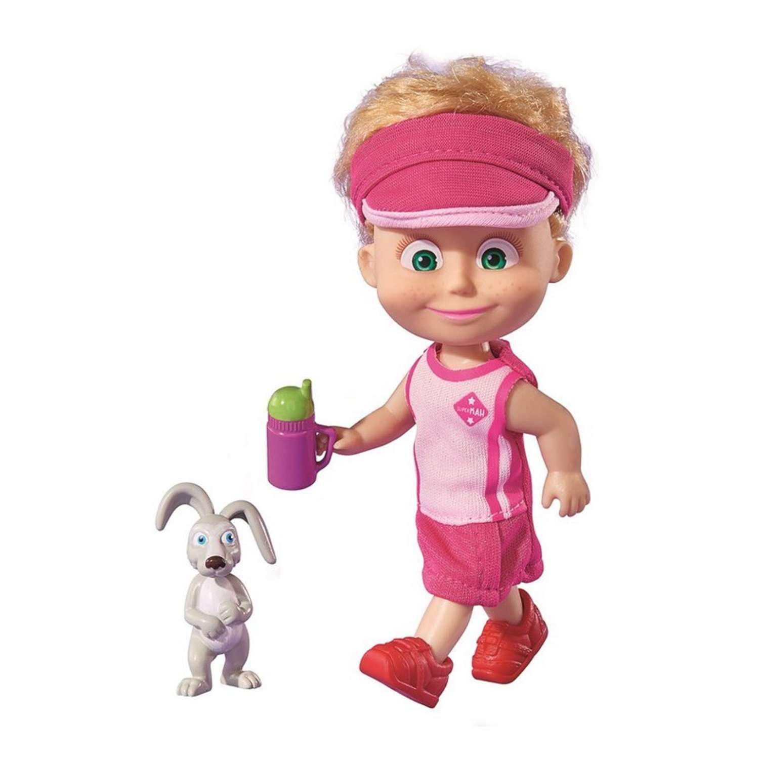 Кукла Simba Маша и медведь Маша в спортивном розовом комплекте и кепке с зайчиком 9302117 - фото 1