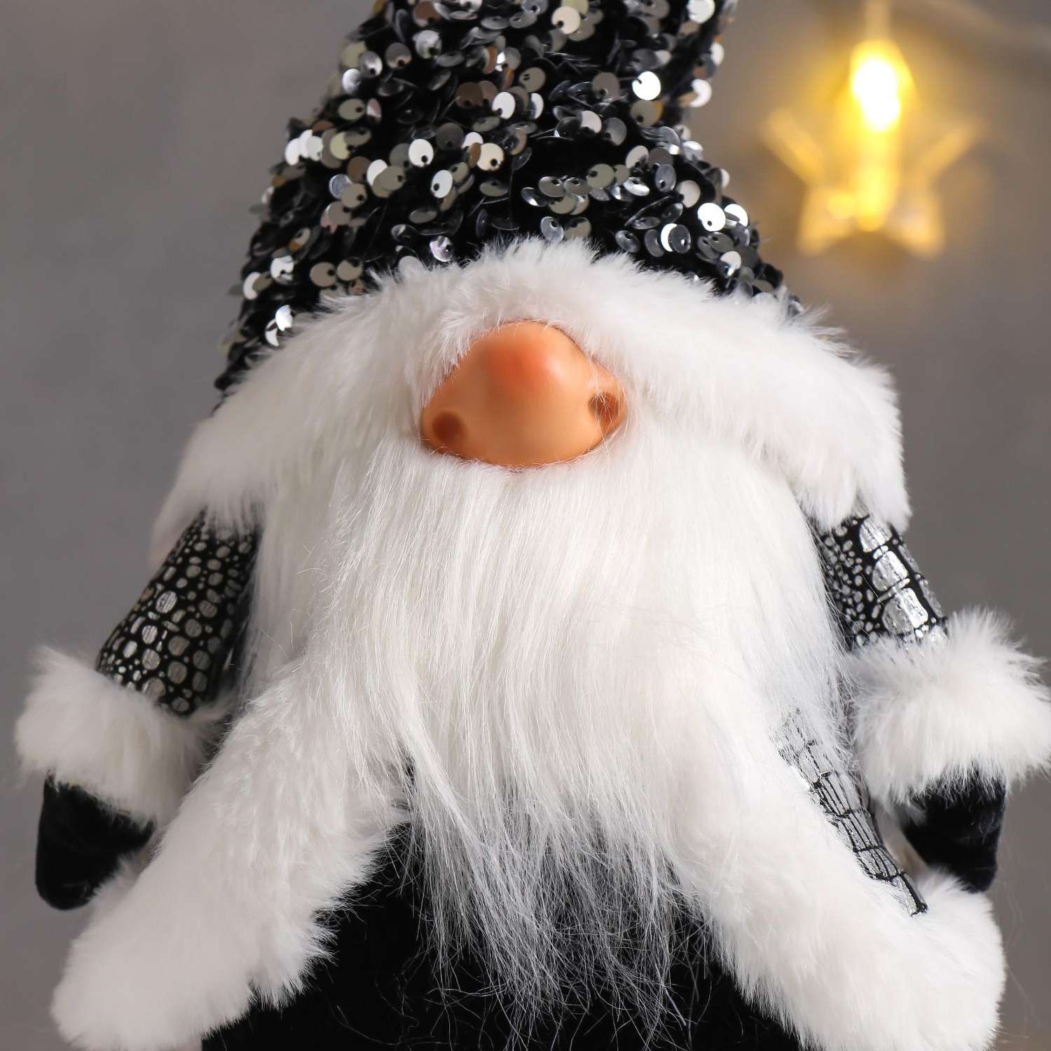 Кукла интерьерная Зимнее волшебство «Дед Мороз в чёрной шубке и колпаке с пайетками» 41х11х16 см - фото 5