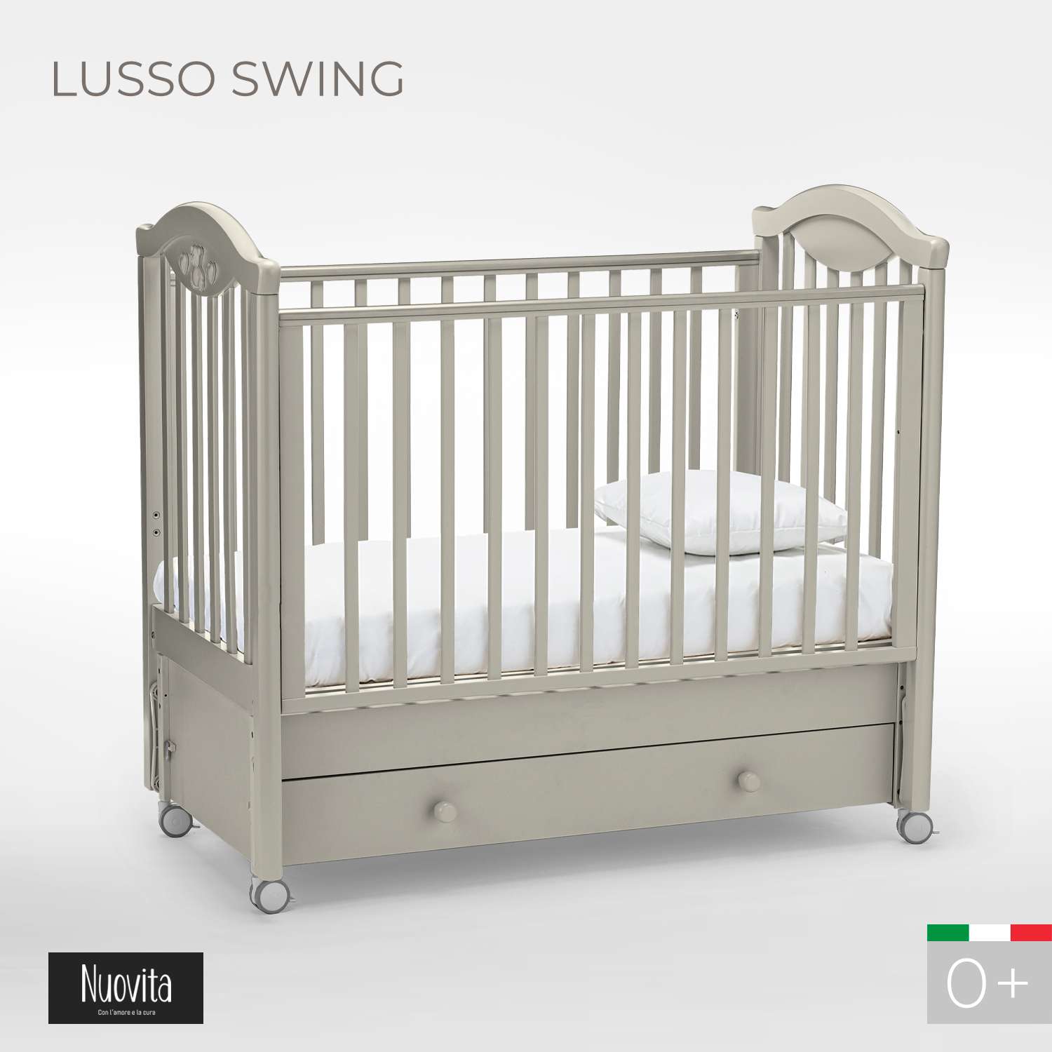 Детская кроватка Nuovita Lusso Swing прямоугольная, продольный маятник (серый) - фото 2
