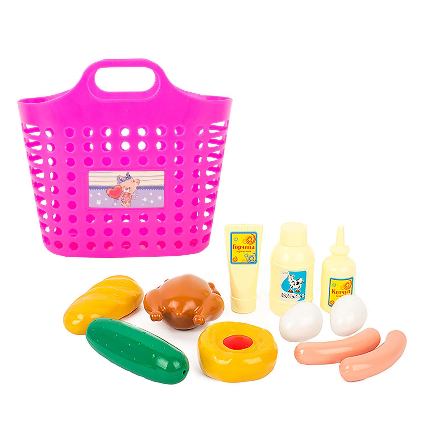 Игровой набор Стром Продуктовая корзинка 12 предметов розовый - фото 1